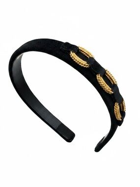 Eve Reid Black Headband with Gold Rope Chain Detail